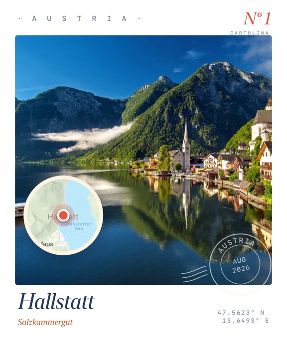 Hallstatt as a giant postage stamp card
